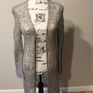 RALPH LAUREN PETITE GREY DELICATE CROCHET SWEATER size Petite Medium